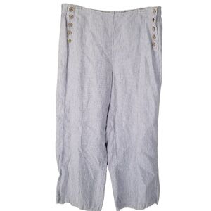 J. Jill 100% Linen Full Leg Sailor Button Crop Pants Blue/White Striped M